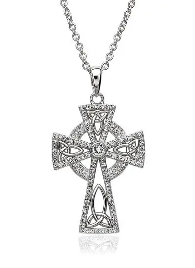 Sterling Silver Celtic Cross Pendant Embellished With Swarovski Crystals