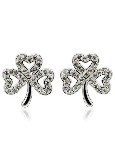 White background cut out image of Shamrock Stud Earrings Adorned With Swarovski Crystals