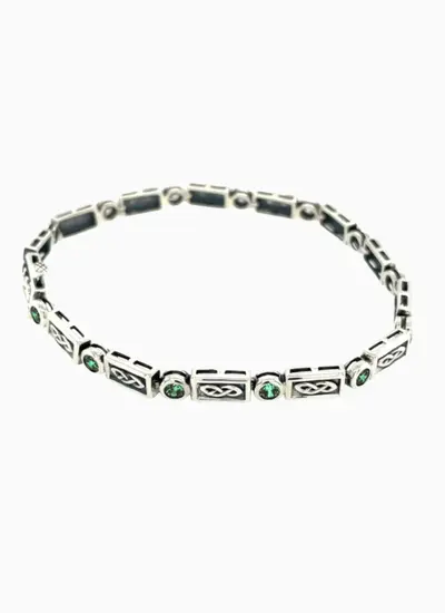 Sterling Silver Celtic Bracelet with Green Cubic Zirconia