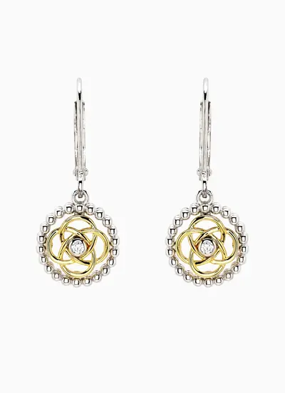 sterling silver Celtic Knot Drop Earrings with sparkling cubic zirconia lab diamonds 