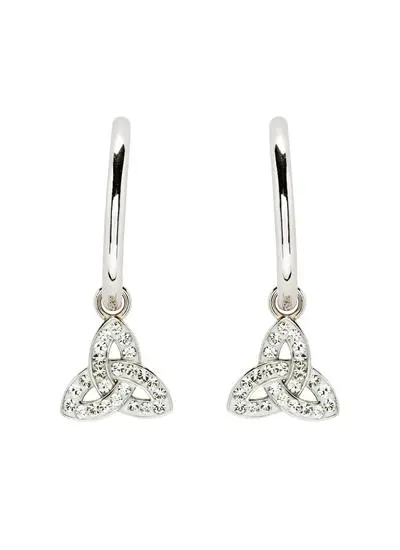 Sterling Silver Trinity Knot Hoop Earrings with White Cubic Zirconia