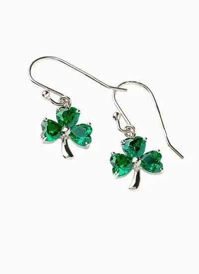 Grey background cutout shot of Sterling Silver Shamrock Celtic Pendant with Green Cubic Zirconia