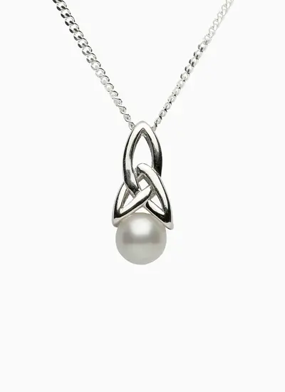 Grey background cutout shot of Sterling Silver Trinity Pearl Pendant