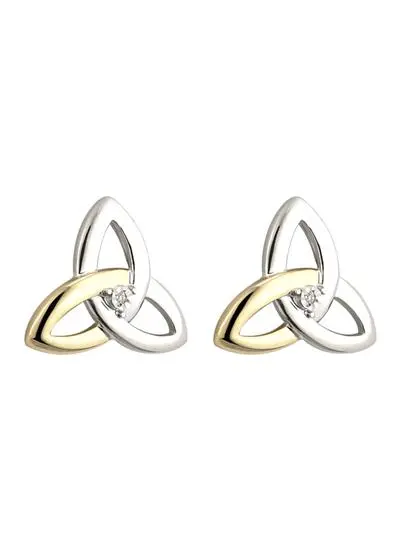 Sterling Silver & 10ct Gold Diamond Trinity Knot Stud Earrings