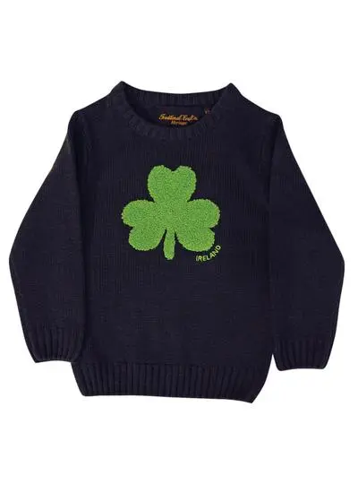 Kids Irish Shamrock Knitted Navy Sweater