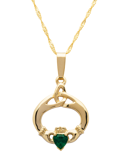 10ct Claddagh Trinity Emerald Diamond Pendant