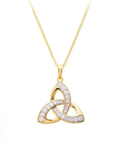 White background cutout image of 14ct Gold Vermeil Trinity Knot Pendant with Cubic Zirconia