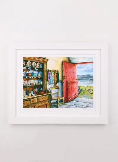 framed print of painting featuring the entrance of an old home in rural ireland
