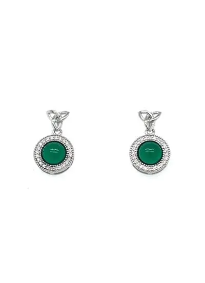Sterling Silver Trinity Knot Drop Earrings with Agate & Cubic Zirconia
