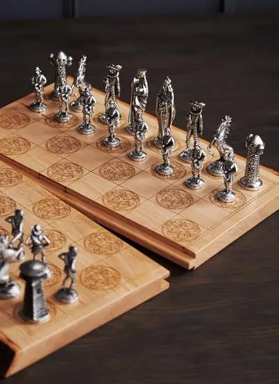 Irish Beech & Pewter Chess Set