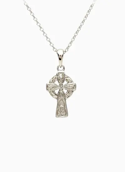 Grey Background Cut Out Dainty Sterling Silver Celtic Cross For Women