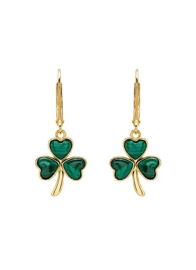 14ct Gold Vermeil Shamrock Earrings with Malachite