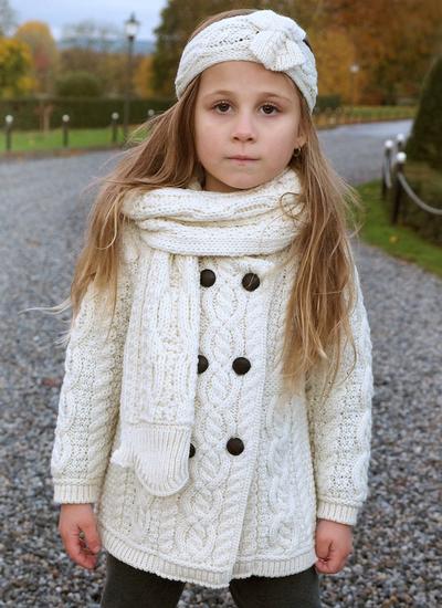 Beautiful Children's Traditional Aran Cable Knit Pure New Wool Cardigan Childs