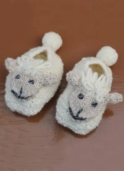 Baby Hand-Knit Sheep Booties