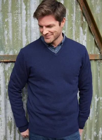 mens navy lightweight lambswool v-neck sweater