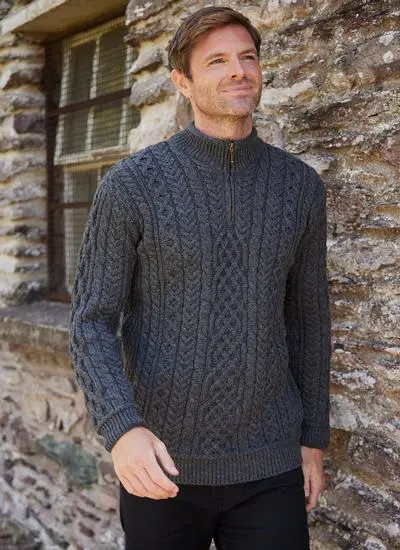 Inisheer Supersoft Wool Half Zip Aran Sweater