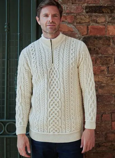 Inisheer Supersoft Merino Wool Half Zip Aran Sweater