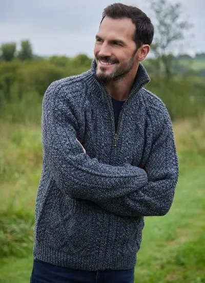 Full Zip Knit Wool Sweater - Natural | Blarney