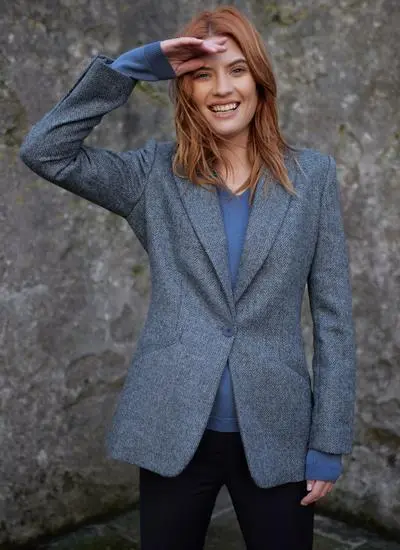 Wemaliyzd Women's Slim Fit Herringbone Tweed Blazer Jacket Single Coat(Brown,  X-Small) at  Women's Clothing store