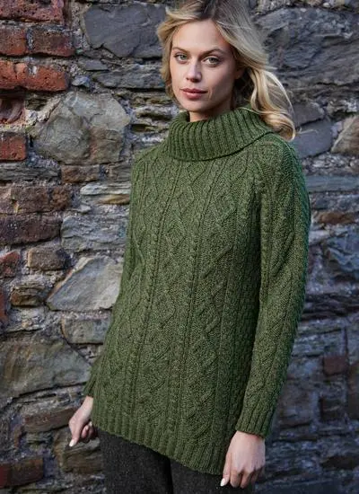 Cowl Neck Side Zip Aran Sweater