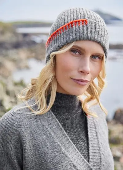 Fisherman Wool Cashmere Blanket Stitch Beanie