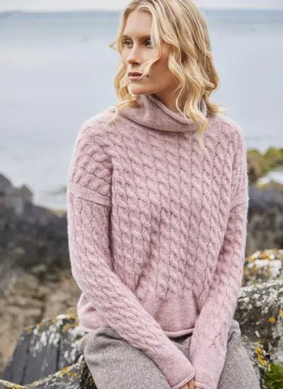 Fisherman Alpaca Cabled Funnel Neck Sweater 