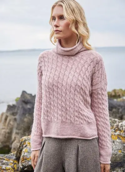 Fisherman Alpaca Cabled Funnel Neck Sweater 