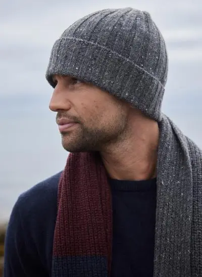Wool Cashmere Tweed Ribbed Hat 