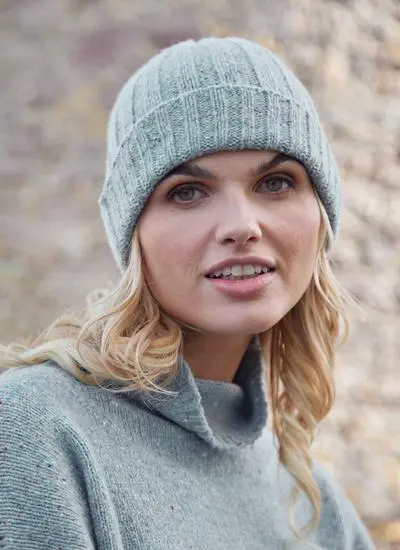 Wool Cashmere Tweed Ribbed Beanie