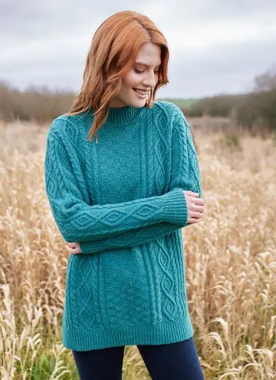 Grainne Wool Cashmere Turtle Neck Aran Sweater