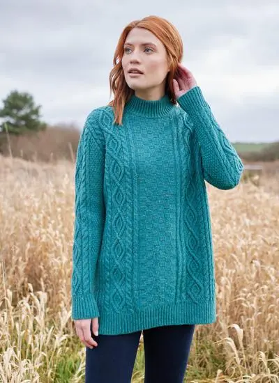 Grainne Wool Cashmere Turtle Neck Aran Sweater