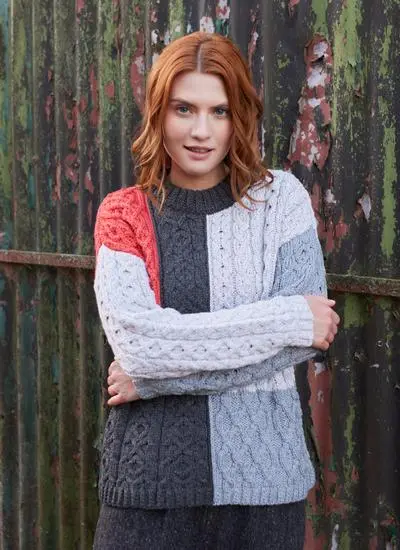 Four Color Patchwork Aran Sweater 