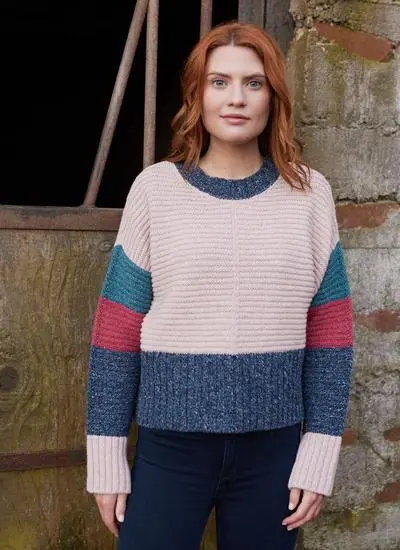 Damson Contrast Cashmere Ribbed Sweater