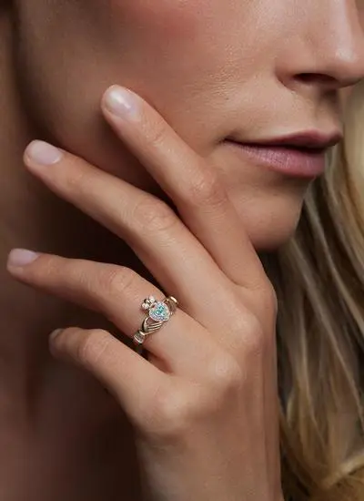 14ct Gold Diamond & Emerald Claddagh Ring