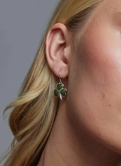 Sterling Silver Connemara Marble Shamrock Inlaid Earrings