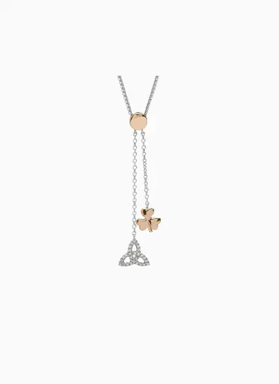 Shamrock and trinity knot two tone sterling silver rose gold plating necklace pendant