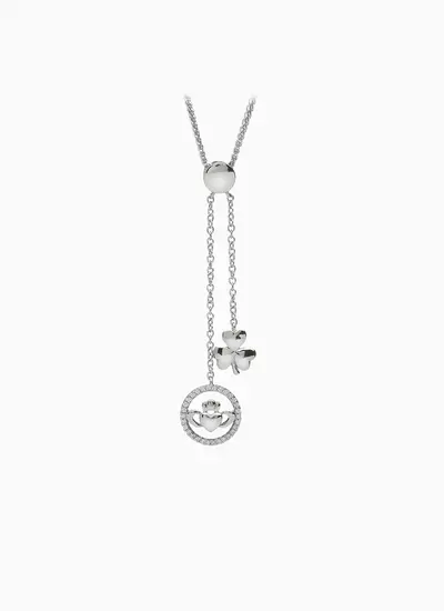 Shamrock & Claddagh Two-Drop Silver Pendant