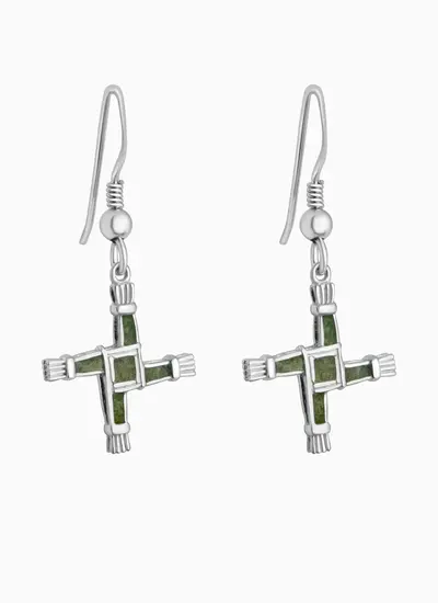 St Bridget's Cross Silver Connemara Marble Drop Earrings