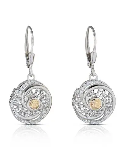 Sterling Silver & 18ct Gold Bead Solstice Swirl Earrings