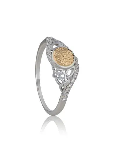 Sterling Silver & 18ct Gold Bead Solstice Twisted Ring