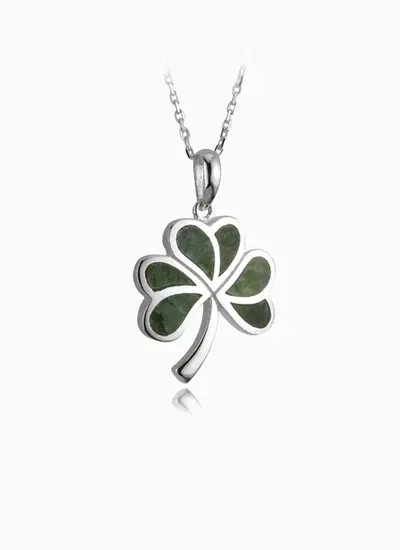 Connemara Marble Shamrock Pendant Framed With Sterling Silver