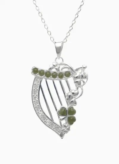 Sterling Silver Irish Harp Marble Pendant