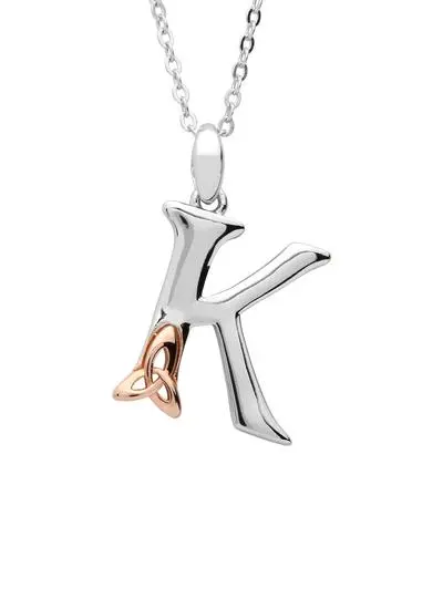 Sterling Silver Trinity Knot Initial Pendant - K