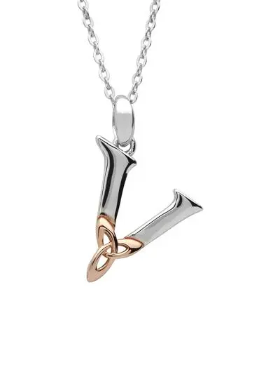 Sterling Silver Trinity Knot Initial Pendant - V