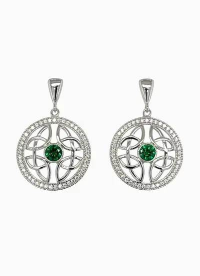 Sterling Silver Round Drop Earrings with Cubic Zirconia