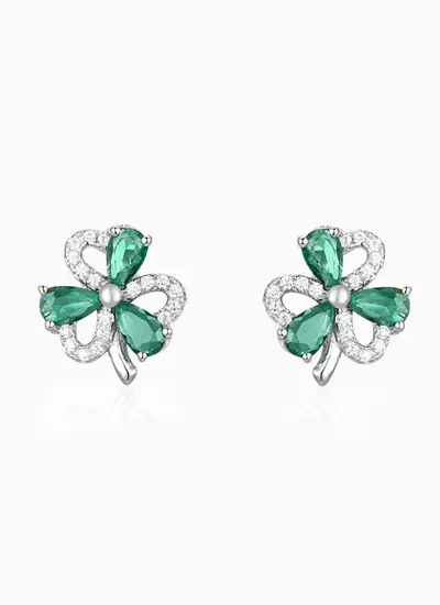Sterling Silver Shamrock Earrings with Green 