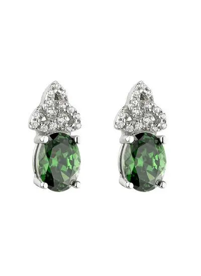 White background cut out shot of Sterling Silver Trinity Knot Earrings with Green Cubic Zirconia
