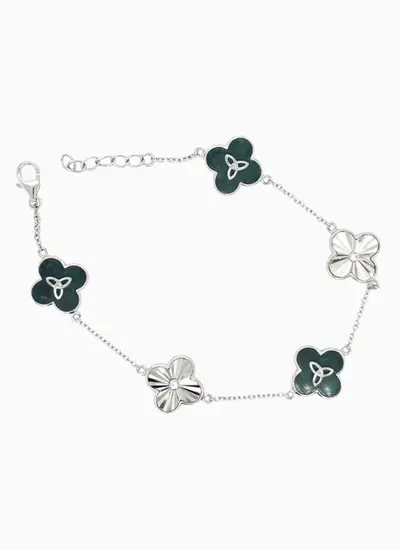 Sterling Silver Trinity Marble Link Bracelet with Celtic Artistry