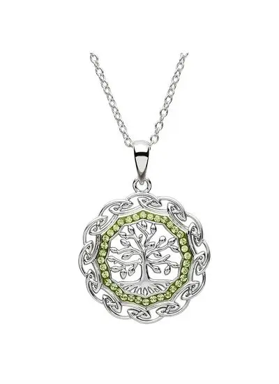 Celtic Silver Tree Of Life Pendant Embellished With Swarovski Crystal