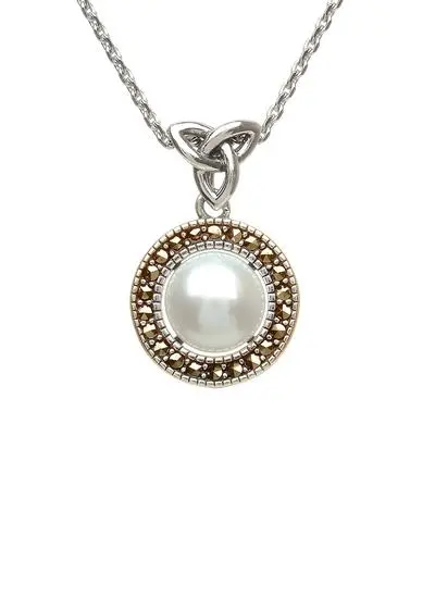 Sterling Silver Trinity Knot Marcasite & Pearl Pendant